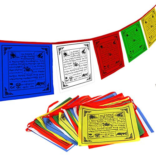 ANLEY Tibet Bandiera Da Preghiera Buddhista - Cinque Elementi Tradizionali - Vento Orizzontale Design Cavallo (10x 10) - 25 bandiere e 23 piedi