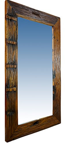 Kinaree Teak Altholz Spiegel Hanoi - Massivholz Wandspiegel aus Teakholz - Garderobenspiegel in rustikaler Optik geeignet Wohnzimmer, Flur und Schlafzimmer (XL)