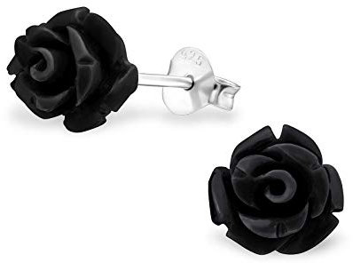 Monkimau Mädchen Ohrringe Rose Ohrstecker aus 925 Sterling Silver echt Silber mit Synthetischer Rosenblüte (schwarz)