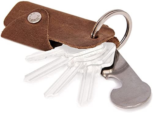 DONBOLSO® Colt I Schlüsseletui mit Einkaufswagenlöser I Leder Etui für 1-6 Schlüssel Schlüsselring I Braun