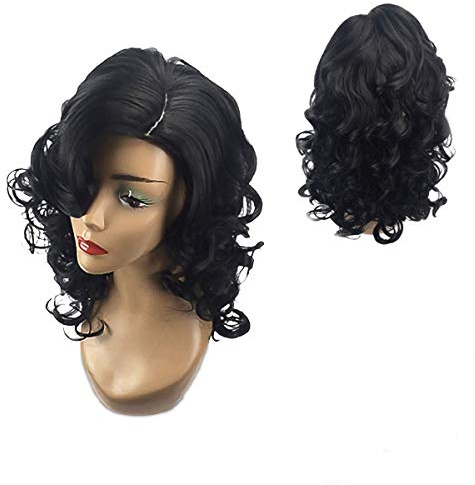 Bestswitch Schöne Damen perücken Lace Front perücken gewellt Perücke Für Frauen Hitzebeständigkeit Cosplay Party Perücke 18 Zoll mit freier Perückekappe und Perückekamm (Schwarz)