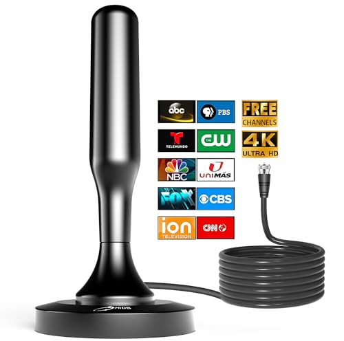 HIDB TV Antenna for Smart TV Indoor, Digital Indoor TV Antenna for Local Channels with Strong Magnetic Base, Easy Installation, Long Range Reception, 4K HD 1080P, 10ft Cables