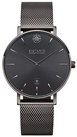 Kistanio Moyen Damenuhr mit Milanaiseband Datum Edelstahl Gun Metal Gun Metal Saphirglas GM-GMS-M