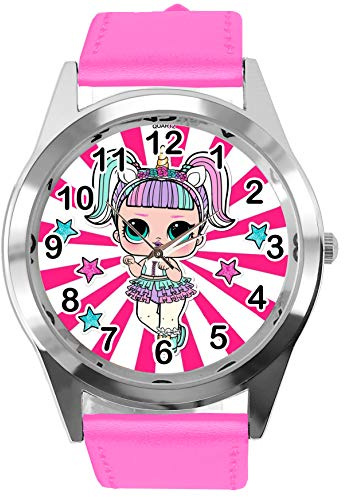 TAPORT Rosa Leder Runde Uhr für Mädchen E3, rose, Armband