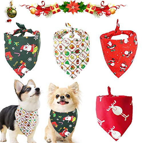 4 Stück Haustier Bandanas,Dreieckstuch,Haustier Dreieck Lätzchen,Halstuch Einstellbare für Hunde Katze,Weihnachten Hund Bandanas,Mit Weihnachtsmann Elchmustern,Weihnachten Haustier Halstuch Deko