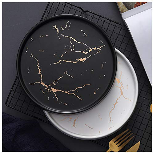 8 in Gold Schwarz Weiß Marmor Keramik Teller, Porzellan Geschirr Set Küchentisch europäischen Stil Dekoration Dessert Steak-Platte, 2er-Set