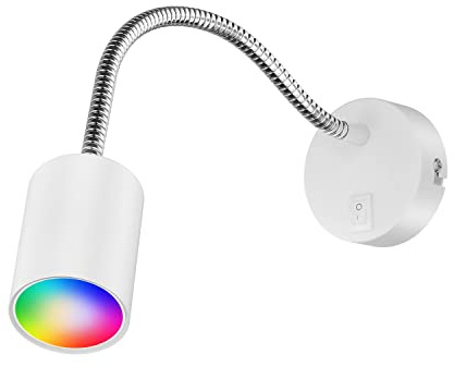 ledscom.de Leselampe WAIKA mit Schwanenhals und Schalter weiß matt, inkl. Smart Home RGBW GU10 LED Lampe, 5,41W, 473lm