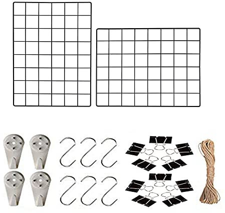 ZYFXP 2er-Pack Wandgitter, DIY-Schmiedeeisen-Fotowanddekorationsgitter, Notiztafel-dekoratives Metallgitter, hängende Kunstausstellungsgestelle Kompletter Zubehörsatz (40×30cm,Schwarz)