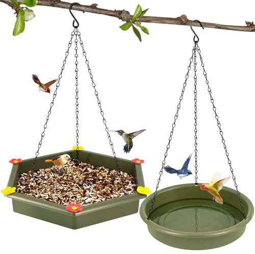 Hängende 2-in-1-Vogeltränke XL, Vogelfutterstation zum Aufhängen für den Außenbereich, Grün