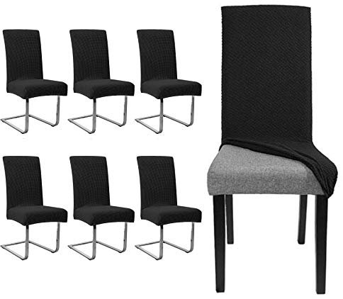 Einfeben 6 stück Elastische Stuhlhusse|Universal Wasserdicht Stuhl Husse |Moderne Langlebig Stuhl Schutzhülle Abnehmbare|Bi-Elastic Spannbezug für Schwingstühle Und Esszimmerstühle etc.(Schwarz)