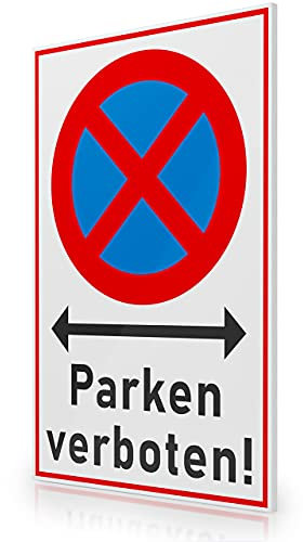 FLAGLY Premium Parken verboten Schild 30x20cm aus 3mm PVC Hartschaumplatte MADE IN GERMANY - stabiles Hinweisschild/Warnschild, wetterfest & UV-beständig - Parkverbot Schilder