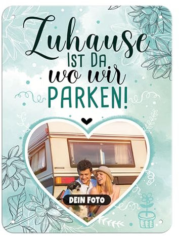PR Print Royal Camping Blech-Schild selbst gestalten - Zuhause ist da wo wir parken - Metall-Poster mit Foto - Geschenk für Camper, Camping-Zubehör - Schild A5 I Personalisiertes Geschenk