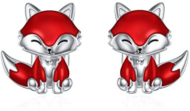 Flpruy Fuchs Ohrringe 925 Sterling Silber Fuchs Geschenk Tier Ohrringe Mädchen Kinder Ohrringe Fuchs Schmuck Geschenke für Damen Kinder Mädchen