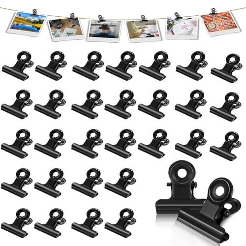 WOKICOR 30 Stück Kleine Bulldogge Büroklammern, Schwarz 22mm Metallklammern, Binder Clips for Klammern für Fotos Office and Kitchen