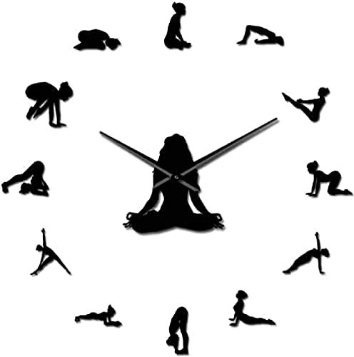 Orologio da parete Grande Yoga Poses Orologio da parete gigante fai da te Trova il tuo equilibrio Meditazione Wall Art Home Decor Moderno Orologio da parete grande Orologio Mindfulness Regalo Adatto p