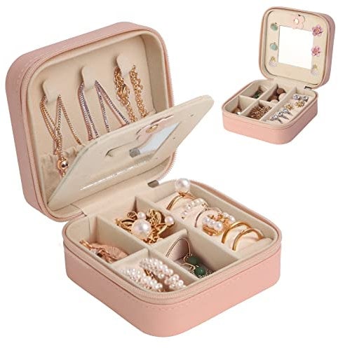 talifoca Portagioie da Viaggio con Specchio Porta Gioielli per Donne Ragazze, Porta Orecchini Organizeri in Pelle PU, per Orecchini Anelli Catene