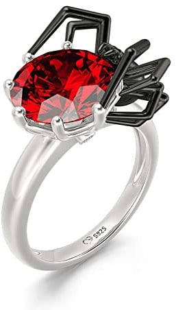 Jeulia-Ring aus rundem Silber, „Hug Me“, schwarze Spinne, Gothic-Ring, Jubiläums-, Verlobungs-, Hochzeits- und Halloween-Ring für sie mit Schmuckschatulle