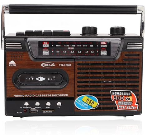 Retro Boombox Lecteur cassette rétro Boombox avec lecteur de cassette, haut-parleur radio AM/FM et prise écouteurs, lecteur de cassette vintage, support carte de stockage et USB (US)