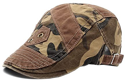 QICHEN Schiebermütze Herren Camouflage Flatcap Barett Cap Schirmmütze irisch Baskenmütze Tarn Jagd Kappe (Braun)