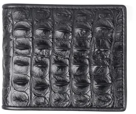 Portafoglio da uomo di lusso in vera pelle di coccodrillo con schienale in pelle di alligatore, chiusura a libro, porta carte, portamonete (orizzontale schiena di coccodrillo nero)