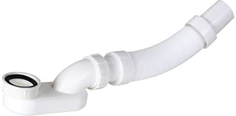 Kit de vidange flexible autoportant – Siphon plat à profil bas pour tuyau de vidange de baignoire et douche – 3,8 cm de diamètre