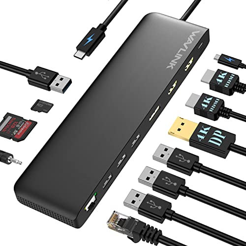 WAVLINK Station d'accueil USB C, Supporte 3-Moniteur, avec DisplayPort, 2 HDMI, Gigabit Ethernet, 100W PD, USB 3.0, SD/TF, Audio/Mic, pour Windows 7/8/10/11, Mac OS X et Supérieur.