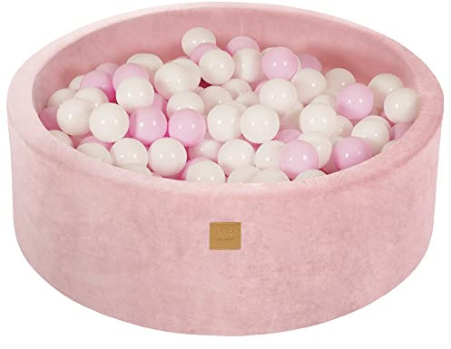 MEOWBABY Piscine à Balle pour bébé – Piscine à balles Douce en Velours 90x30cm avec 200 balles – Fosses a Boules pour Enfants, Rose Poudré