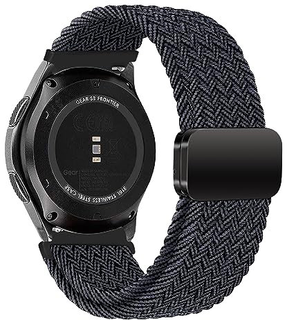 MroTech Compatible avec Samsung Gear S3 Frontier/Galaxy Watch 3 45mm/ Watch 46mm (2019) Bracelet Homme Femme,22mm Nylon Bracelet Magnétique Compatible avec Huawei GT/2e/GT2/GT3/GT4/Pro 46mm,Gris Noir