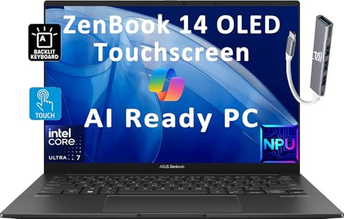 ASUS ZenBook 14 Pro OLED Q425 Business Laptop, AI PC, 14 FHD+ Touchscreen, 100% DCI-P3 500 nits, Intel Ultra 7 155H (> i7-13700H), 16GB LPDDR5x-7467MHz, 1TB SSD, FHD Webcam, IST Hub, Win 11 Pro, Grey