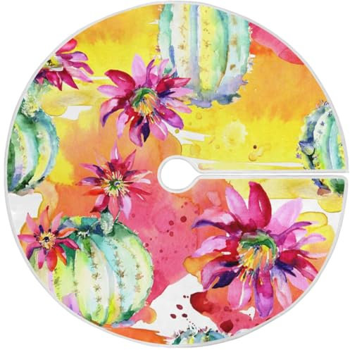 Oarencol Weihnachtsbaumrock, 121,9 cm, Kaktus, Blume, Aquarell, Kakteen, Blumen, bunt, Weihnachten, große Baummatte für Urlaub, Party, Ornamente