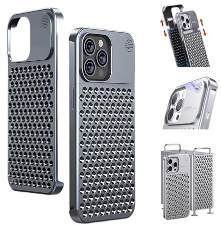 SLAKOP Compatible with iPhone 15 Pro/Pro Max Metal Case [Aviation Aluminum Alloy] Ultra-Thin Frameless Slim Lightweight Heat Dissipation Cooling Camera Cover Protective Cases (Dark Gray,Pro Max)