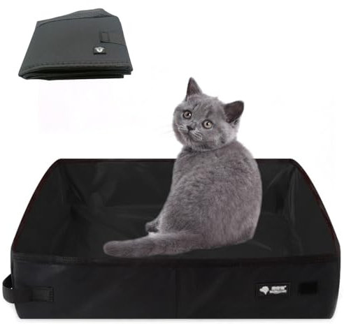 Caja de Arena para Gatos Plegable de Viaje, Arenero Portatil para Gatos, 50*40cm XL, Impermeable Caja de Arena para Mascotas, Limpiar, Ligero, Parapara Viajes al Aire Libre, Camping, Doméstico, Negro