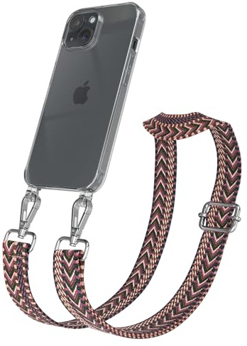 EAZY CASE Handykette - Verstellbares Taschenband kompatibel mit iPhone 15, Schulterriemen, Handykordel mit Silikon Hülle, Umhängetasche, Beere Pink Silber