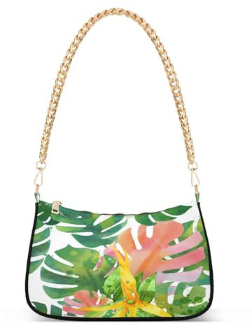Chain Shoulder Bag for Women Monstera Leaves Tote Hobo Handbag Underarm Ladies Small Crossbody Bag Zipper