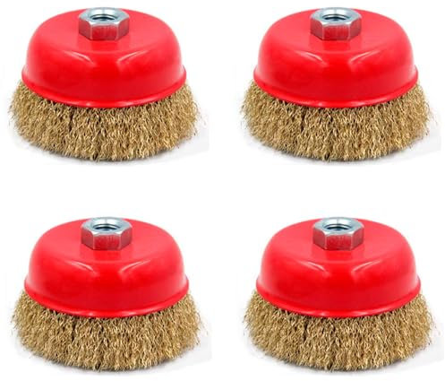 Tradineur - Pack de 4 cepillos de Alambre para Amoladora Angular - Cepillo de Acero para Madera y Metal - Lijado y Pulido, eliminación de óxido, Rebabas - Ø 125 mm