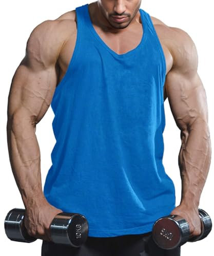 Lehmanlin Herren Sport Stringer Tank top,Bodybuilding Workout Tank Tops für das Fitnessstudio,Tägliches Training lässige T-Shirts Quick Dry(Reines Blau, M)