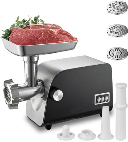 forestalk Electric Meat Grinder 1200W Automatic Sausage Stuffer Machine - Multifunctional Meat Mincer with 3 Cutting Plates and Reverse Function