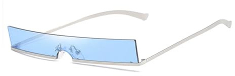 YUEZHAN Sonnenbrille Herren Männer Einzigartige Halbrahmen Sonnenbrille Frauen Mode Rechteck Metall Sonnenbrille Männer Silber-Blau