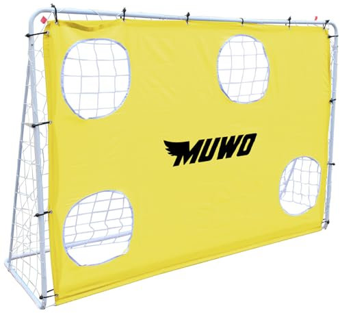 MUWO Fußballtor mit Abnehmbarer Torwand und wetterfestem Stahlgestell. Maße: 217 x 153 cm. Optimal zum Trainieren oder für Freundschaftsspiele geeignet (Gelb)