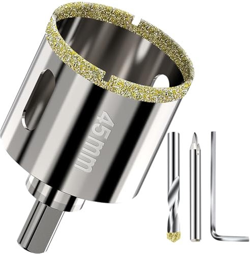 45mm Hole Saw Diamond Drill Bit with carbide Pilot Bit - Ideal Hole Cutter for Tile, Ceramic, Porcelain, Brick, Stone, Glass, Marble and Granite