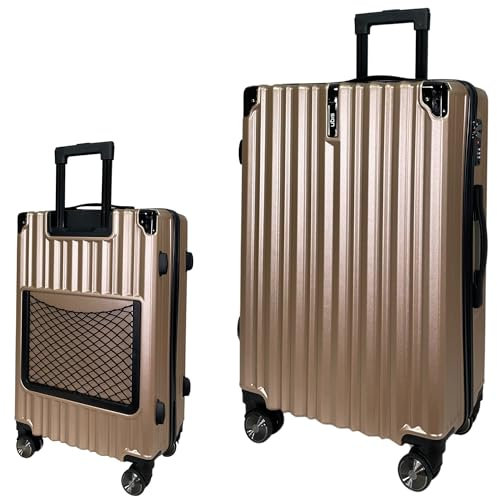 SIGN Hartschalenkoffer ReisetascheTrolley ABS Reisekoffer 360° Doppelrollen Zahlenschloss Modernes Design (Beautycase-Handgepäck-Mittel-Groß-Set) (Gold, Großer Koffer (75cm))