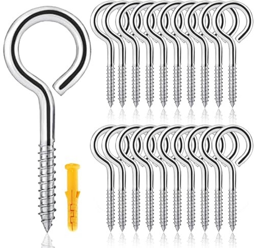 Rhimooay Viti ad occhiello in acciaio inox 304, 20 pezzi, resistenti alla ruggine, occhielli a vite, vite ad anello, gancio per gancio a vite, gancio per fissare una corda per bucato, ghirlanda
