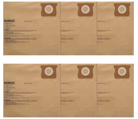 DEWALT DXVA19-4101 Einweg-Staubfilterbeutel, hocheffiziente Ersatzbeutel für DEWALT Shop Vac 6-10 Gallonen, Nass- und Trockensauger-Zubehör, Staubsammelbeutel, Vakuumbeutel, 6 Stück