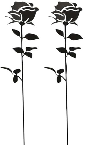 Gartenstab Set Rose Dekostecker für innen und außen 43 cm - Wetterfeste aus Eisen Gartendeko für Balkon und Garten, Schwarz-matt - Ideal als Gartenstecker, Pflanzenstecker und Beet Blumentöpfe Deko