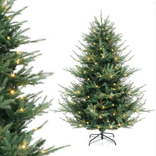 COSTWAY 180 cm Künstlicher Weihnachtsbaum mit Beleuchtung, Tannenbaum mit 240 warmweißen LED-Lichtern und 8 Lichtmodi, Christbaum mit Scharnierstruktur, Kunstbaum Weihnachten für Zuhause, Grün
