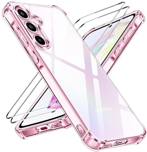 ivoler Nie Vergilbung Klar Hülle für Samsung Galaxy A55 5G mit Stoßfest Schutzecken, 1 Handyhülle mit 2 Stück Panzer Schutz Glas, Transparent Schutzhülle Dünn Durchsichtige Case (Lila)