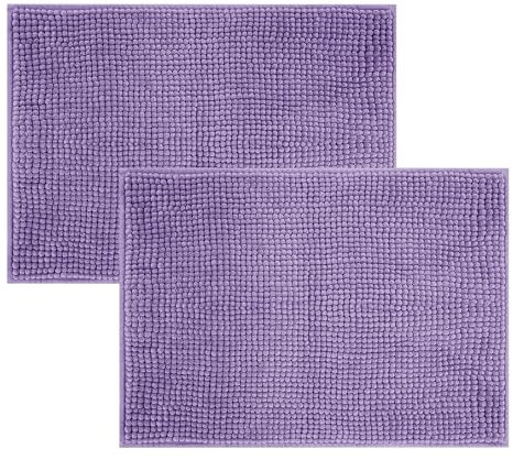 Moonlight Bedding Lilac Bath Mat Non Slip Anti Mould – 2 Pack Chenille Bathroom Mat 40x60cm Machine Washable Shower Mat