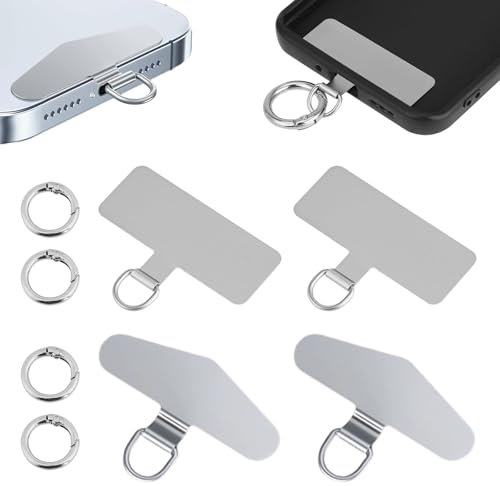 GUTERTOP 4 Stück Handykette Universal Halterung, Handy Handykette Pads 4, Federring Verschluss 4, Edelstahl Multifunktionales Lanyard Handy Patch mit Metallring für Die Meisten Smartphones
