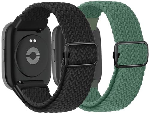 CUNUJIX 2 Stück Geflochten Armband Ersatz für Xiaomi Redmi Watch 3 Active, Stoff Elastisches Sport Solo Loop Nylon Ersatzband für Xiaomi Redmi Watch 3 Active Herren Damen