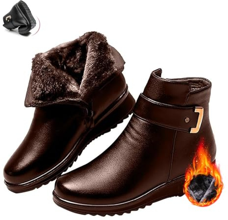 POIOZXD Bottes orthopédiques en laine en cuir véritable pour femmes, bottes orthopédiques d'hiver chaudes antidérapantes en peluche rembourrée fermeture éclair latérale cheville bottes d'âge moyen